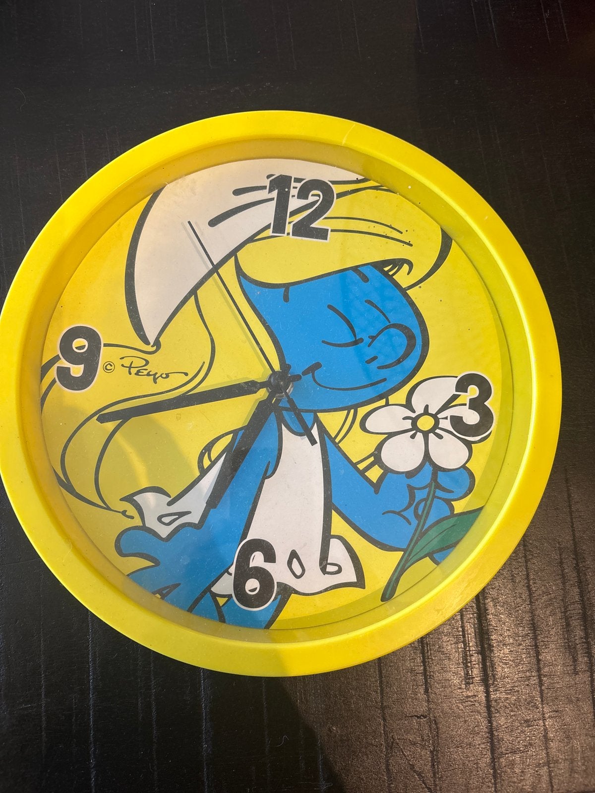 Vintage Smurfen Wandklok - Geel met Smurfin, Geel, Analoog, Werkt op batterijen, Ophalen of Verzenden