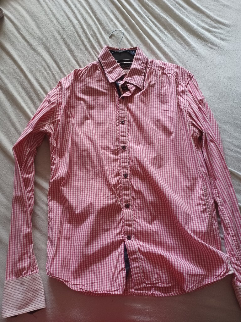 Overhemd shirt rood / wit geruid - maat L (valt kleiner), Kleding | Heren, Zaatxchi, Zo goed als nieuw, Rood, Halswijdte 39/40 (M)