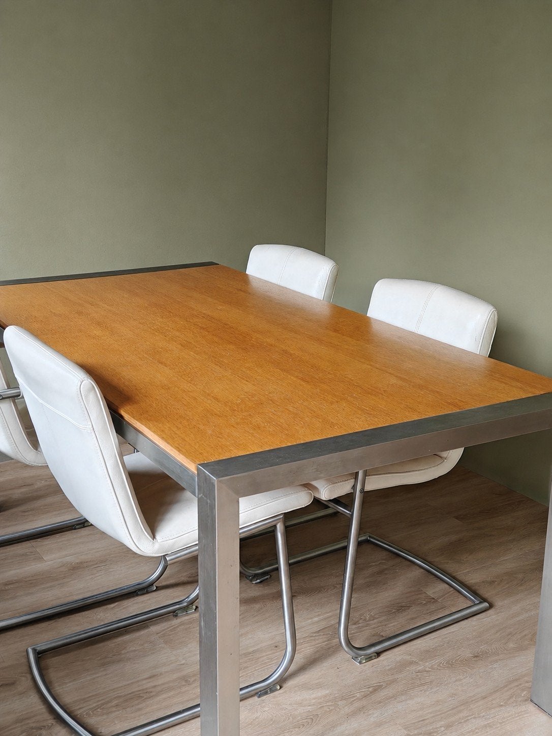 Eettafel (Trendhopper) met 6 lederen stoelen, Gebruikt, 50 tot 100 cm, Vijf personen of meer, 150 tot 200 cm