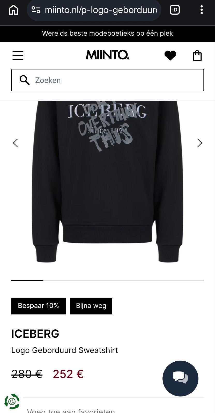 Iceberg Logo Geborduurd Sweatshirt Zwart Maat M, Kleding | Heren, Maat 48/50 (M), Zwart, Nieuw, Ophalen of Verzenden