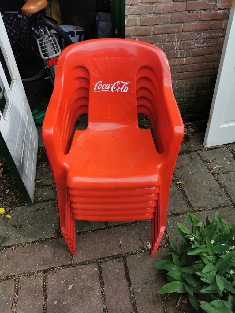 Set van 6 Coca-Cola stapelbare tuinstoelen, Kunststof, Gebruikt, Overige kleuren, Coca-Cola, Vintage, Tuin