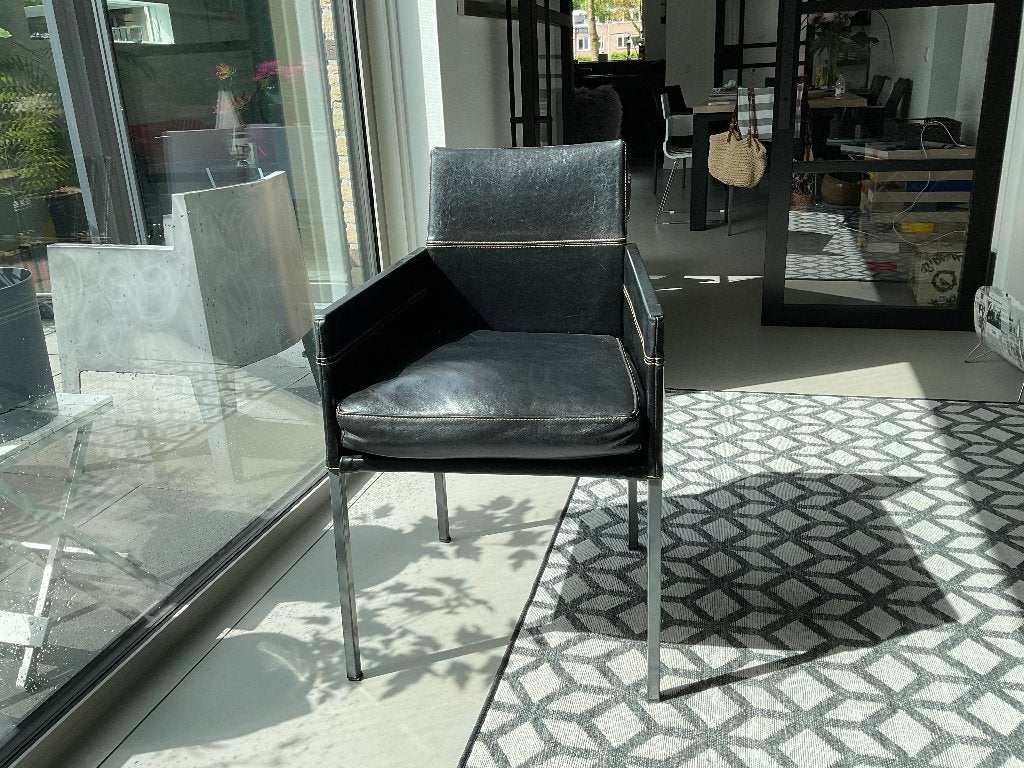 6 Design eetkamerstoelen KFF, type Texas. MOETEN WEG., Huis en Inrichting, Stoelen, Ophalen, Gebruikt, Zwart, Leer