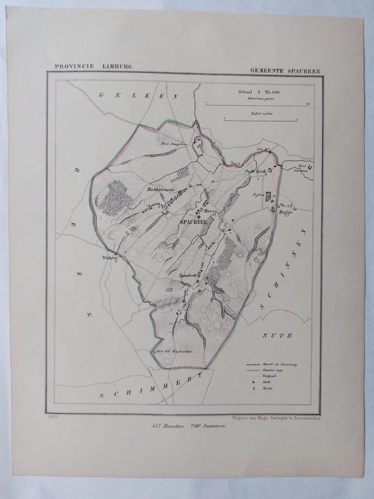 51 / Gemeente Spaubeek Limburg Litho uit 1866 door J. Kuyper, Ophalen of Verzenden