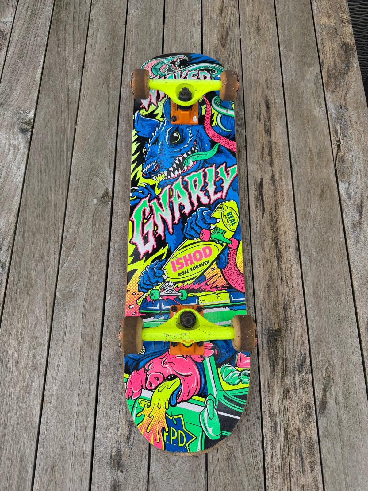 BD Skate Co Skateboard - Gnarly Ishod Grafisch, Ophalen of Verzenden, Gebruikt, Skateboard