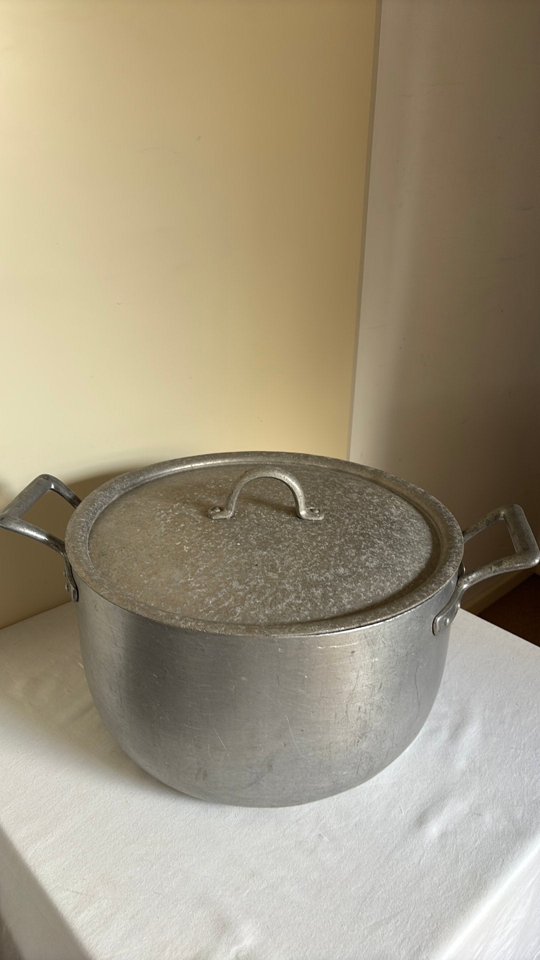 Oede grote metalen pan H 21, Doorsnee 36 cm, Ophalen of Verzenden, Gebruikt, Rvs