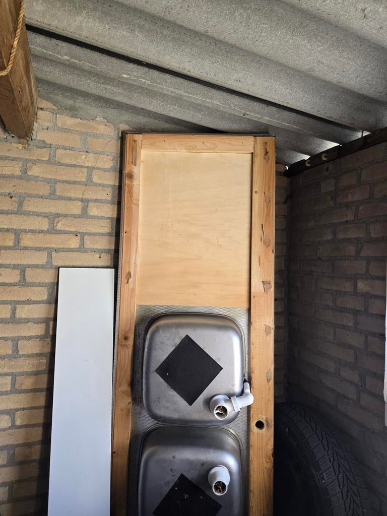 Gebruikt aanrechtblad met dubbele spoelbakken, Huis en Inrichting, Keuken | Complete keukens, Ophalen of Verzenden