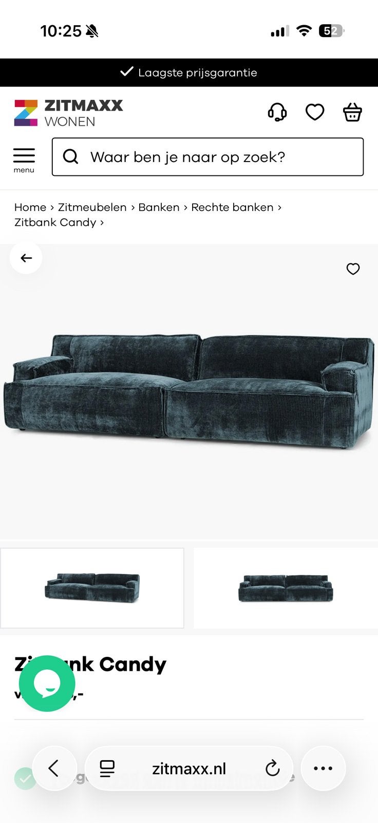 Zitmaxx Candy elementenbank met hocker - blauwgrijs velvet, Ophalen, 250 tot 300 cm, Gebruikt, 100 tot 125 cm