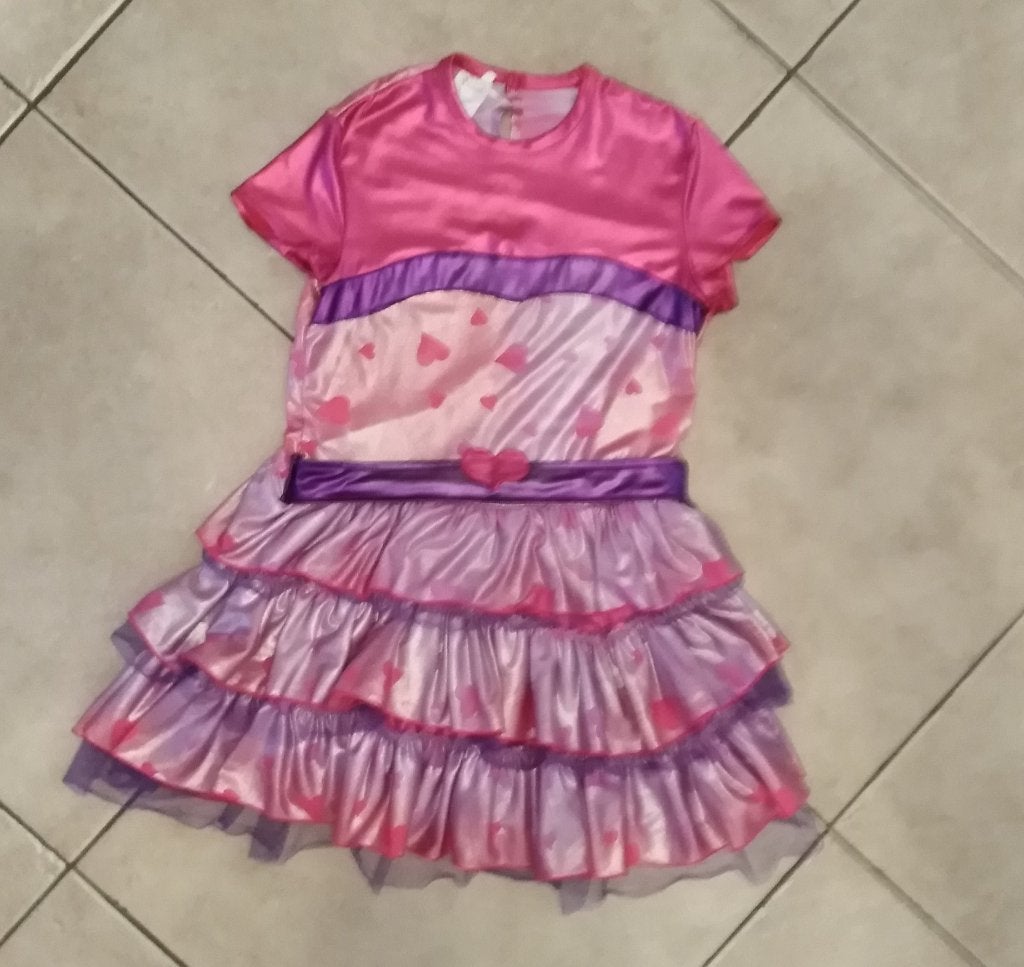 Roze/paars prinsessenjurk met hartjes, Ophalen of Verzenden, Zo goed als nieuw, 146 t/m 152, Meisje