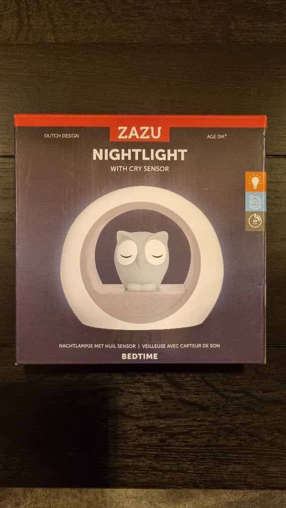 Zazu " Lou the owl" grijs nachtlampje met huilsensor, Ophalen of Verzenden, Zo goed als nieuw, Meerkleurig, Lamp