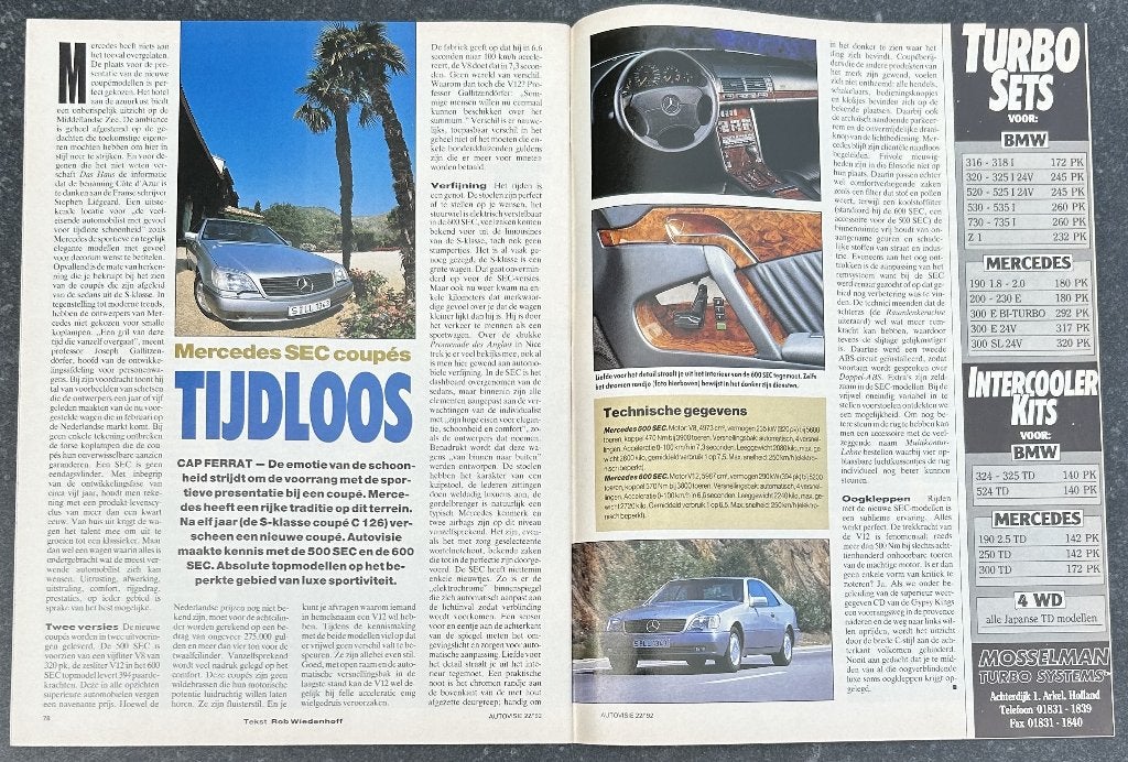 Mercedes 500 SEC - 600 SEC ( W140 - C140 ) in Autovisie 1992, Zo goed als nieuw, Autovisie, Mercedes, Ophalen of Verzenden