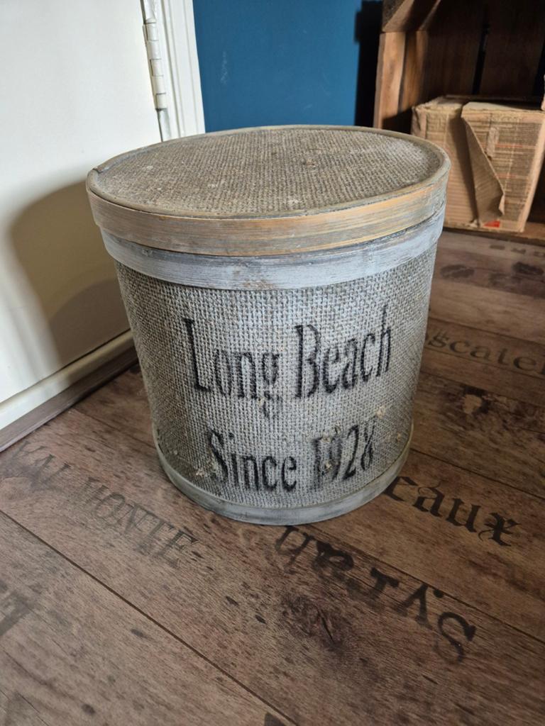 Decoratieve emmer/opberger prullenbak long Beach Since 1928', Gebruikt, Ophalen of Verzenden, Grijs, Vintage