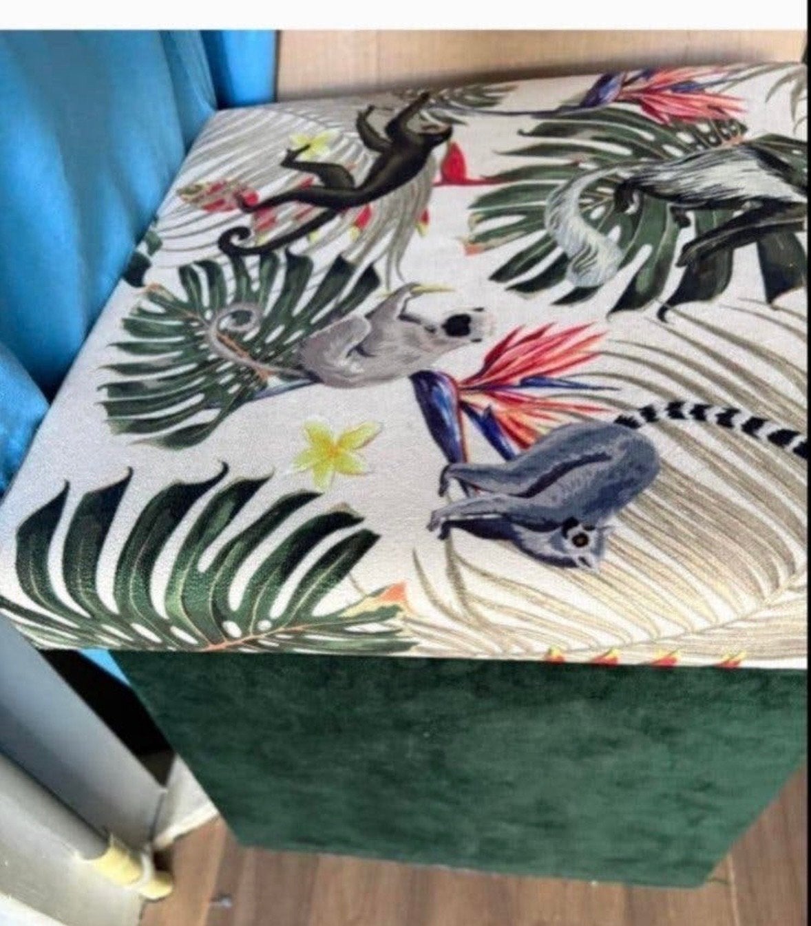 Opberg poef met jungle print - 30x30 cm, Ophalen, Minder dan 50 cm, Vierkant, Zo goed als nieuw