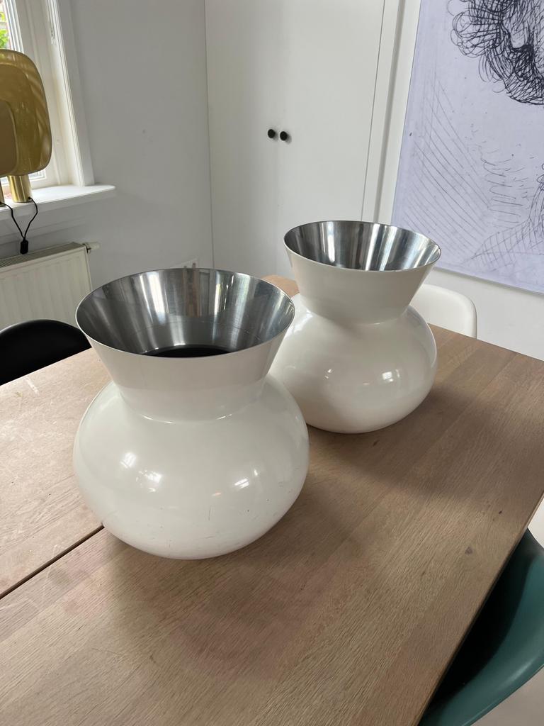 HEMA XL aluminium vazen wit - set van 2, Huis en Inrichting, Woonaccessoires | Vazen, Overige materialen, Gebruikt, Wit, Ophalen of Verzenden