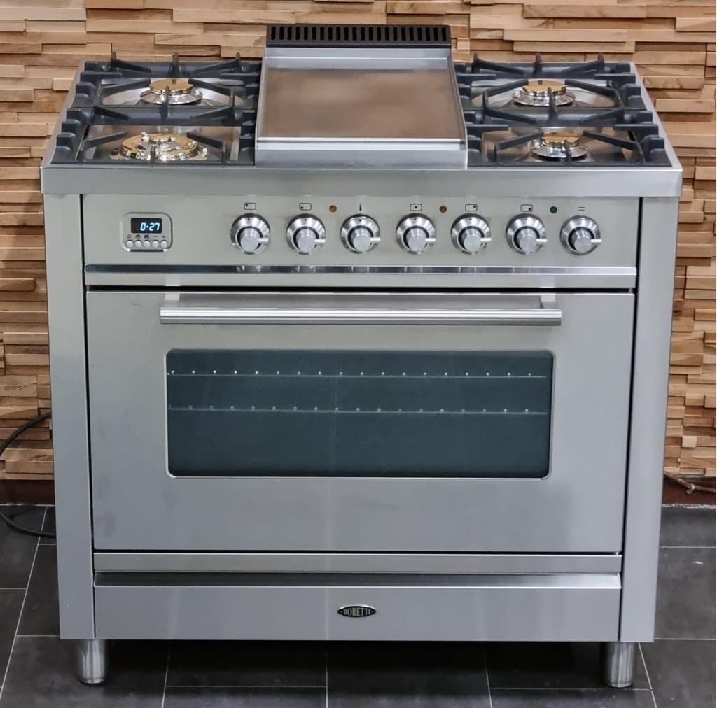 Luxe Fornuis Boretti 90cm rvs + rvs 5 pits frytop 1 oven, Niet ingevuld, 60 cm of meer, Niet ingevuld, Ophalen of Verzenden