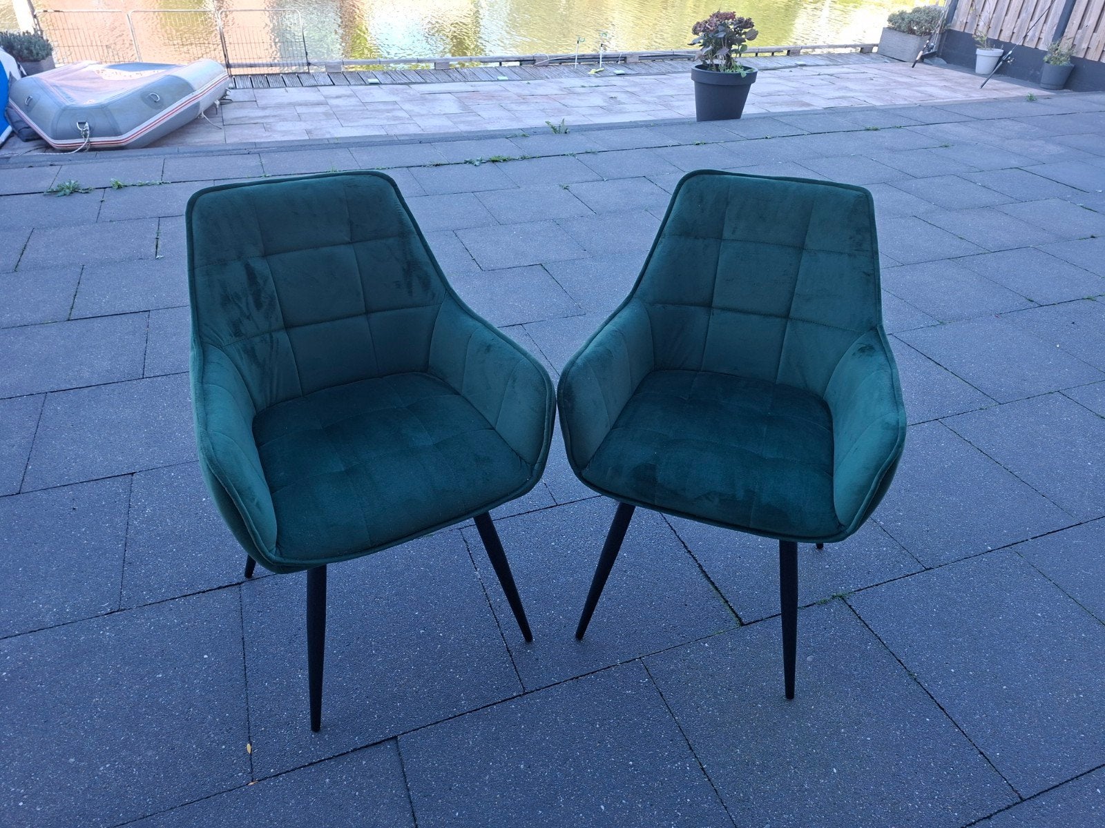 Twee comfortabele fluwelen eetkamerstoelen - Groen, Ophalen, Twee, Overige kleuren, Zo goed als nieuw