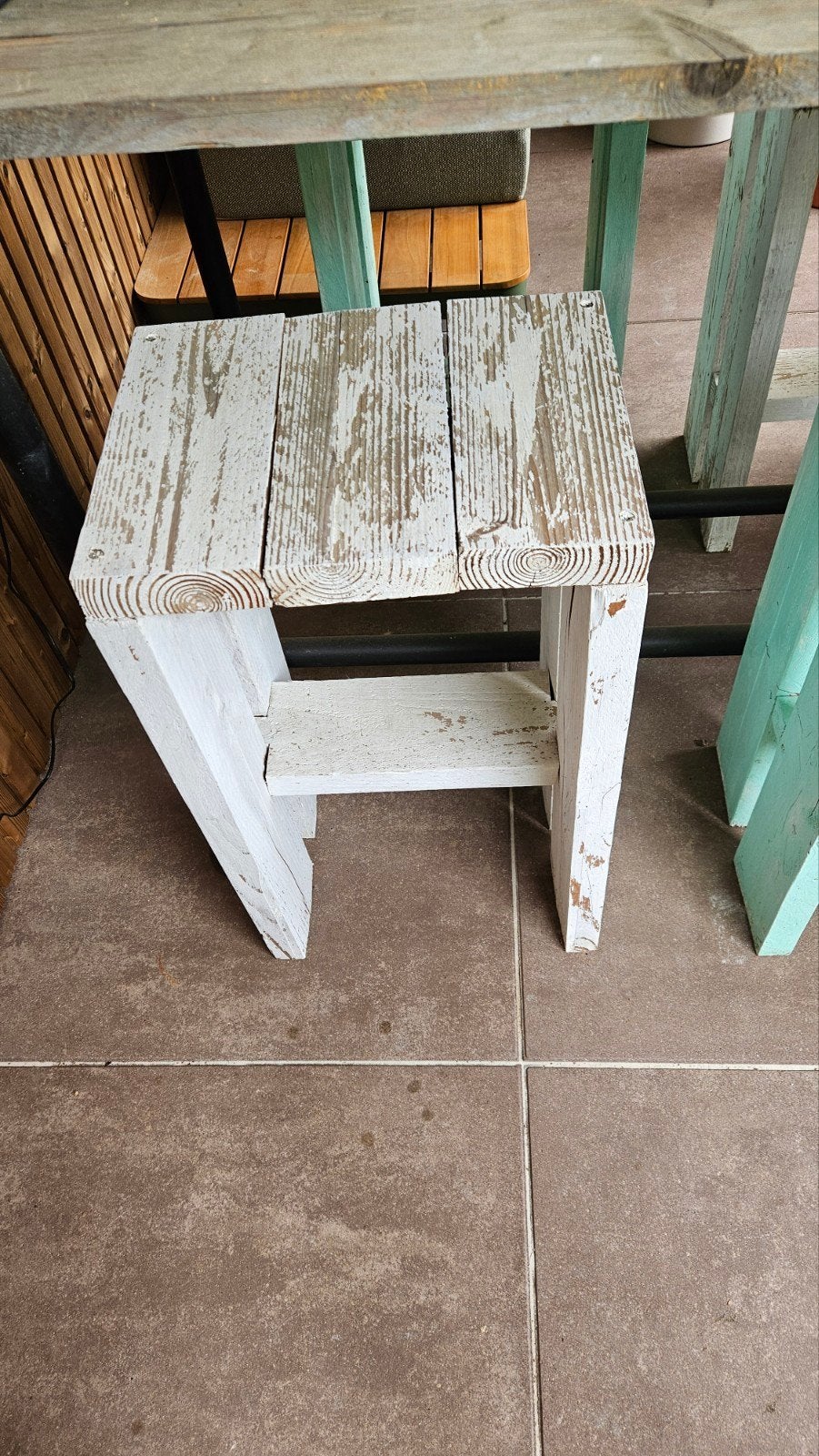 6 Bohemian Houten Stoelen - Wit & Mintgroen Beach Look, Ophalen