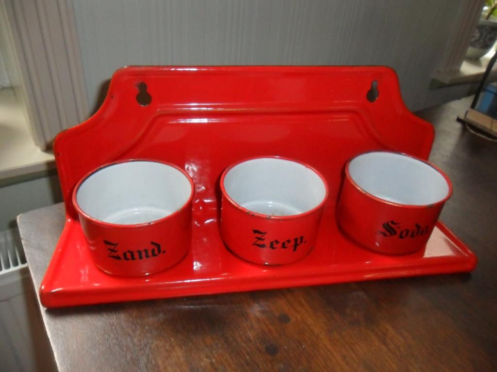 Zand – Zeep - Soda Emaille rood, Ophalen of Verzenden