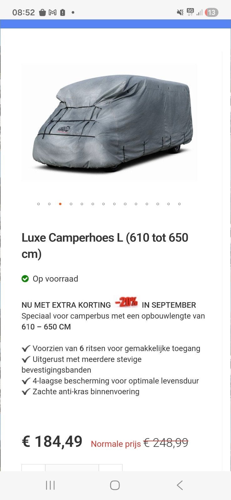 Camperhoes L 650x238x250 - 1 seizoen gebruikt, Ophalen, Zo goed als nieuw