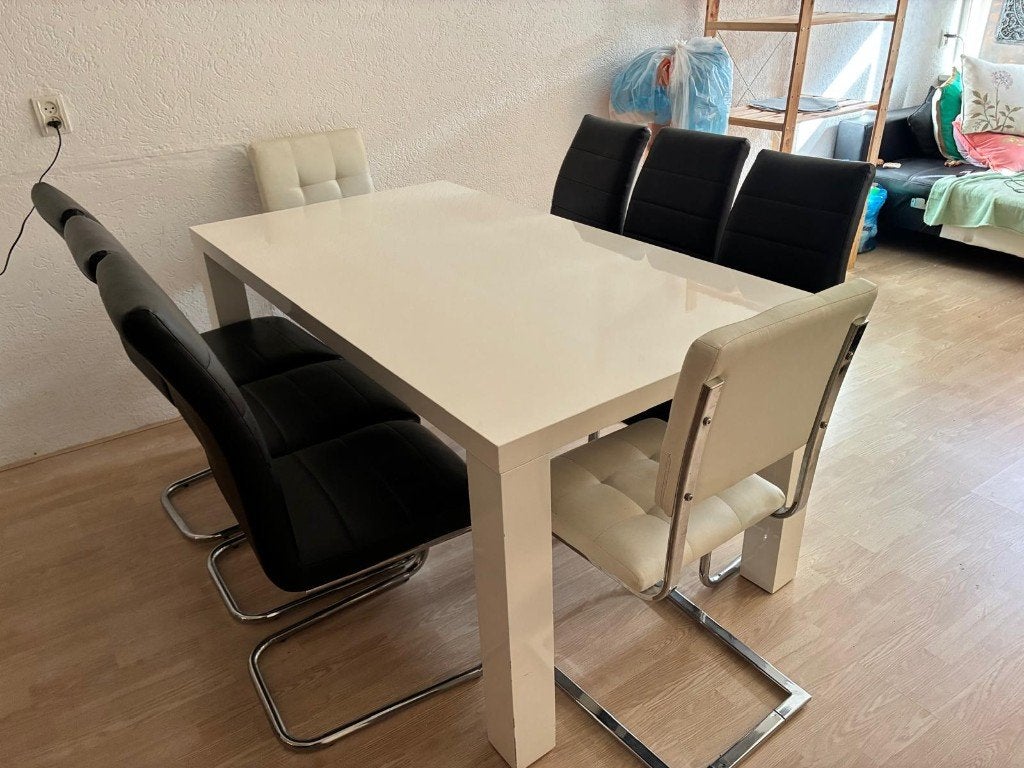 Eettafel met 8 stoelen, Ophalen, Gebruikt, 50 tot 100 cm, Vijf personen of meer