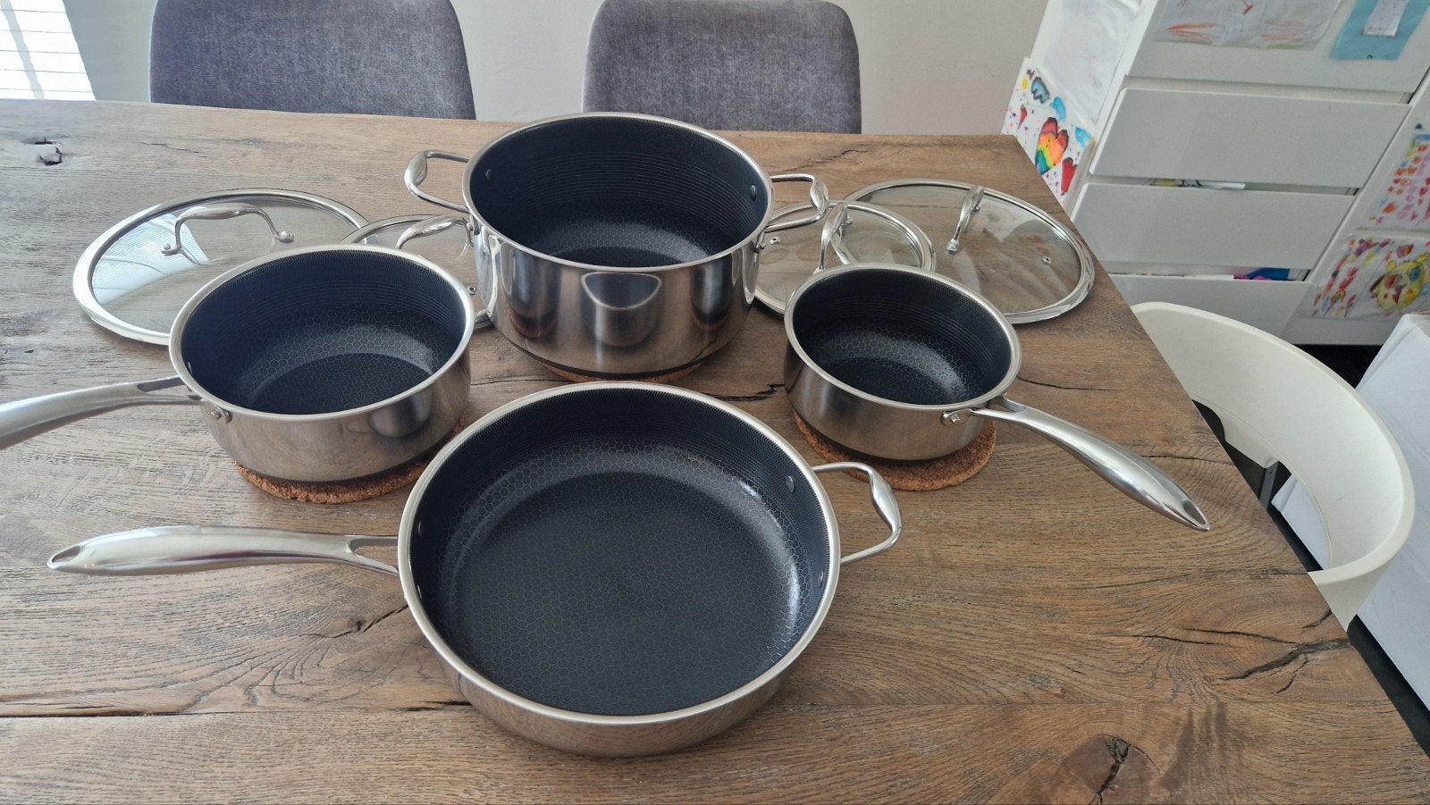 Nieuwe HexClad pannenset; ongebruikt & compleet, Ophalen, Nieuw, Rvs, Pannenset