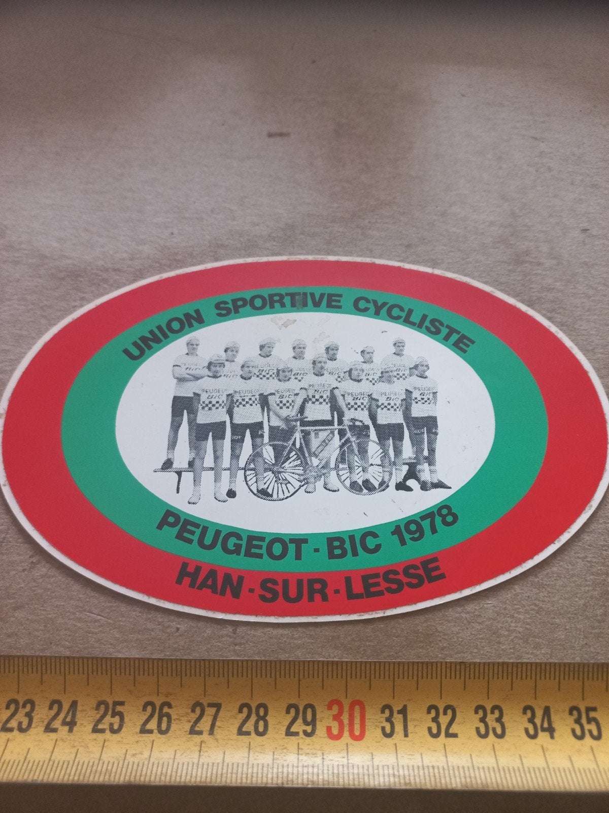 Vintage Peugeot-BIC 1978 Wielerploeg Sticker Han-sur-Lesse, Ophalen of Verzenden, Gebruikt