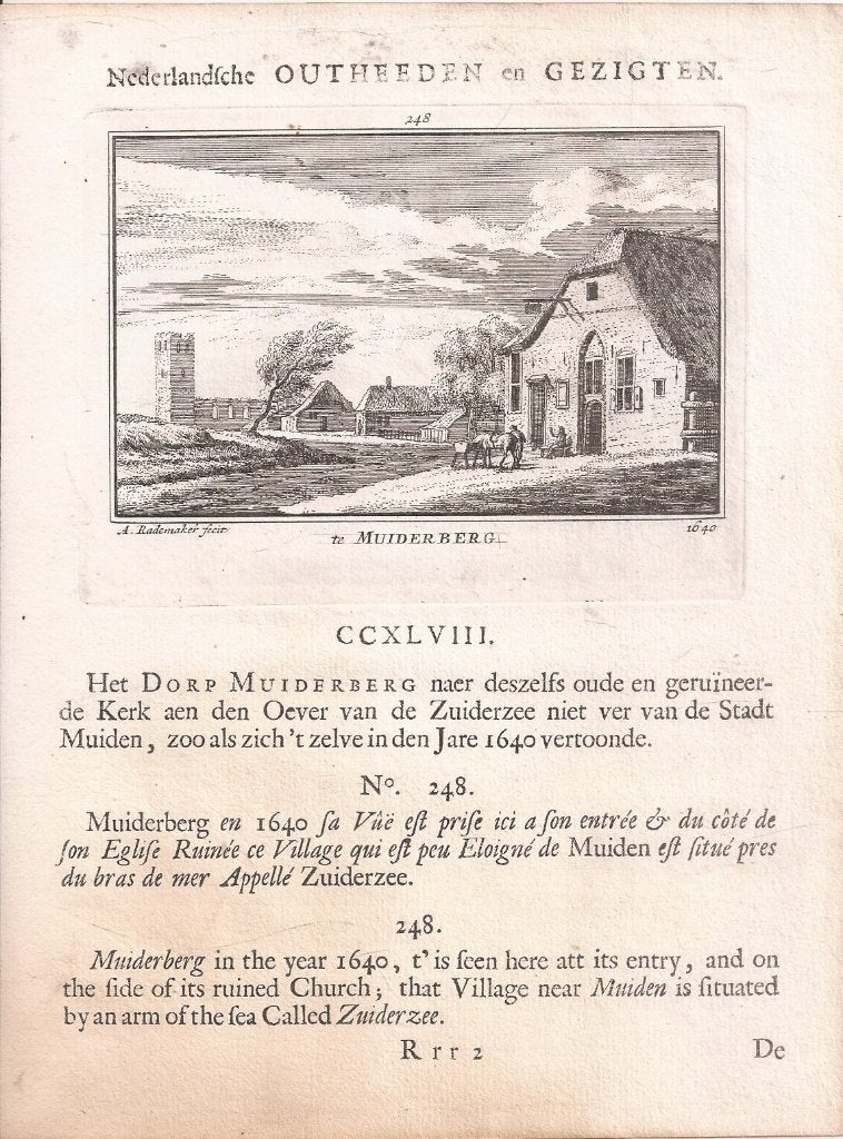 Te Muiderberg Kopergravure Rademaker Nederl Outheeden Gezigt, Antiek en Kunst, Origineel, 7 cm, Stadsgezicht, Ophalen of Verzenden