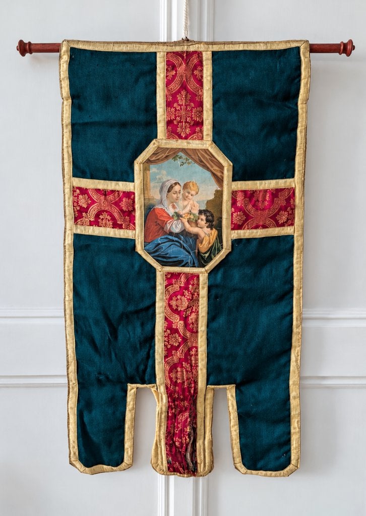 Antiek katholiek processievaandel Maria met Kind & Johannes, Ophalen of Verzenden
