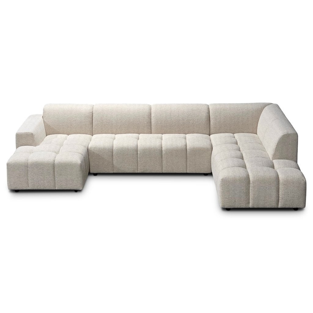 vakken blok hoekbank stof grof beige stof **Nieuw**, Hoekbank, Ophalen of Verzenden, Modern japandi, Vierpersoons of meer