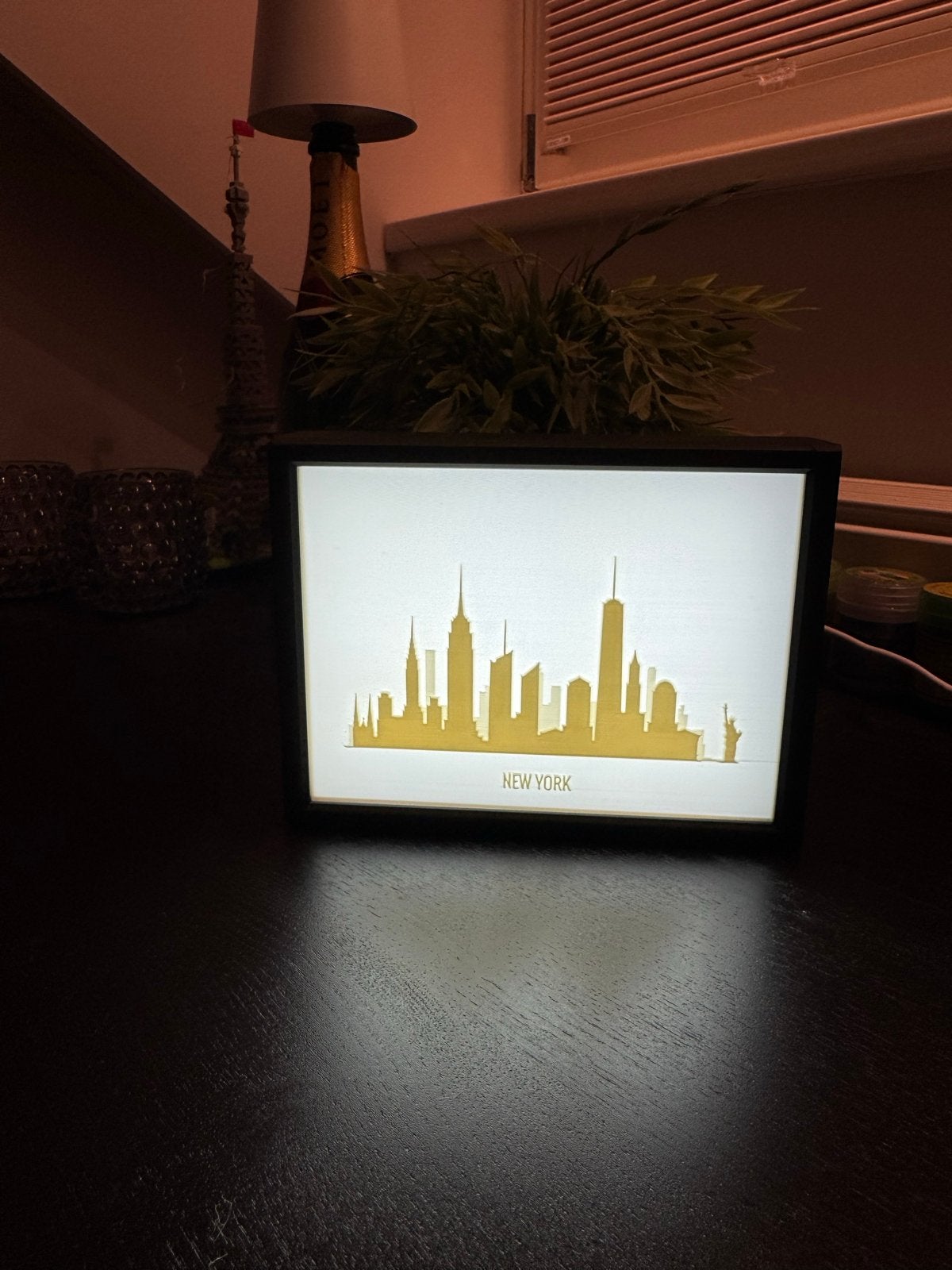 New York Skyline LED Lichtbak - Sfeervolle Decoratie, Hout, Zwart, Ophalen of Verzenden, Zo goed als nieuw