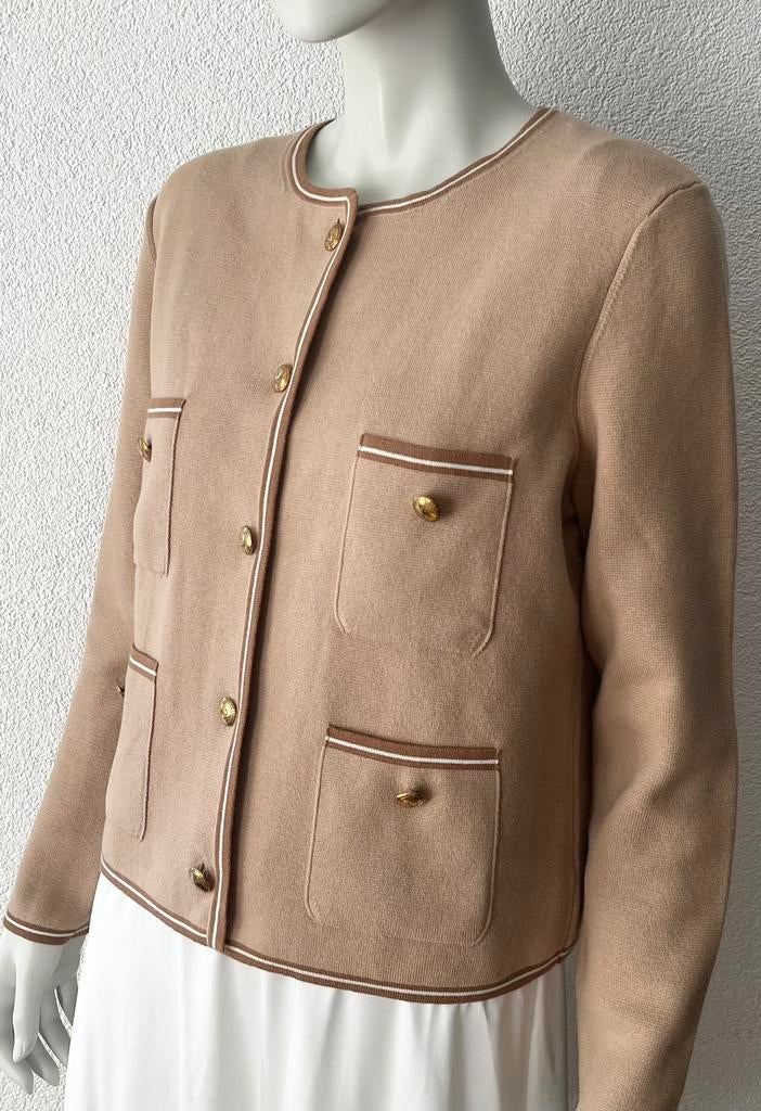 Eric Bompard vest beige luxe cardigan cashmere goud knopen, Verzenden, Zo goed als nieuw, Maat 42/44 (L), Beige