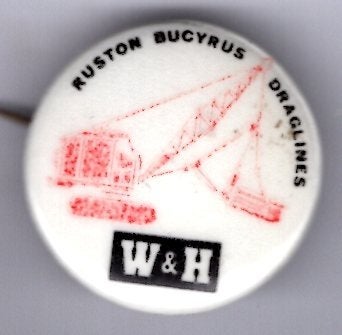 W&H Ruston Bucyrus draglines button ( G_243), Ophalen of Verzenden, Nieuw, Transport, Button