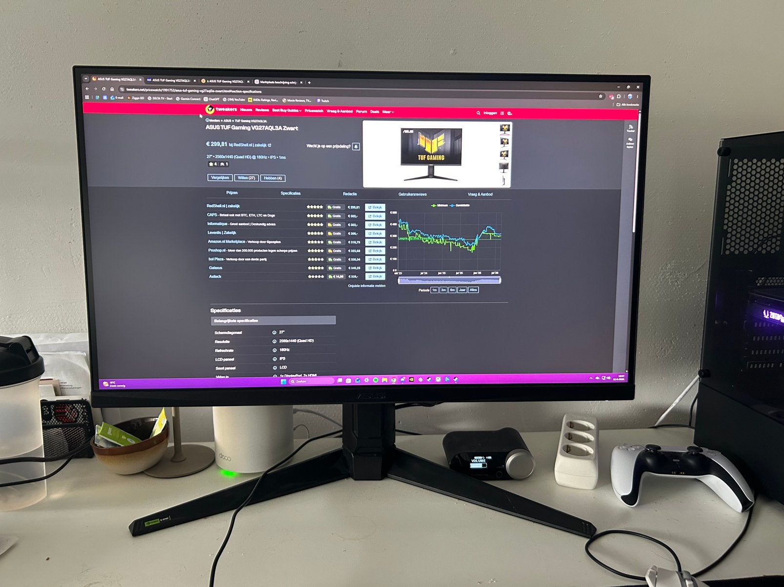 ASUS TUF Gaming VG27AQL3A - QHD IPS 180hz Monitor - 27 inch, Computers en Software, Monitoren, IPS, ASUS (monitor), Zo goed als nieuw