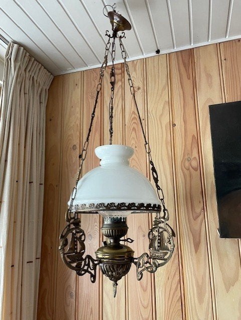 Antieke oudhollandse lamp hanglamp olielamp op elektra, Ophalen