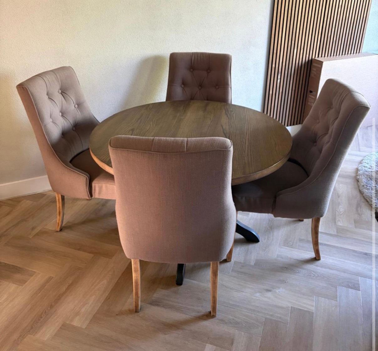 4 Comfortabele Gestoffeerde Houten Stoelen!, Ophalen, Gebruikt, Bruin, Royal Country Living