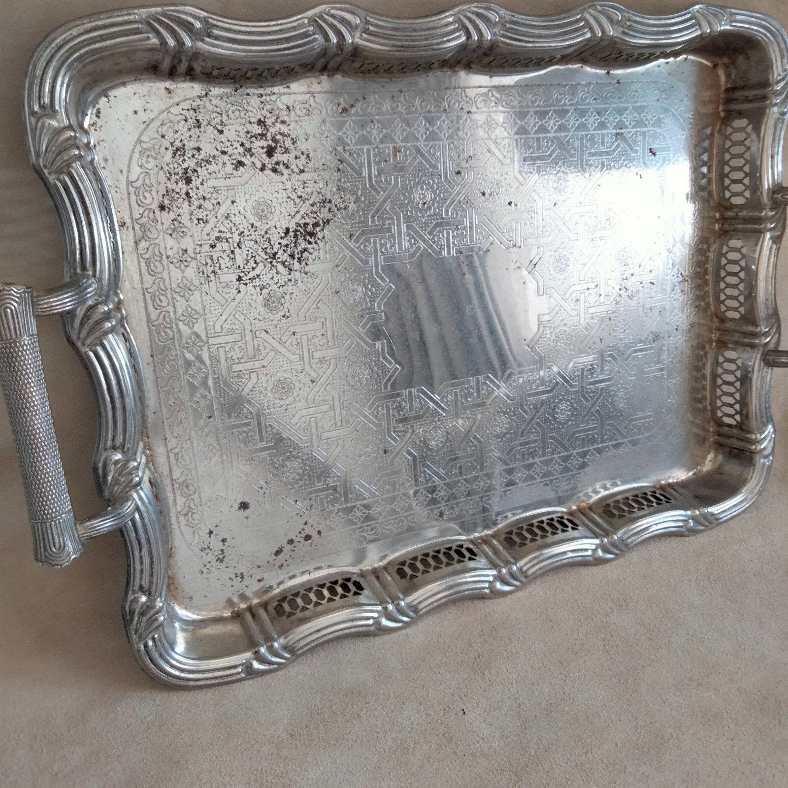 zilverkleurig dienblad met handvatten, Ophalen, Gebruikt, Rechthoekig