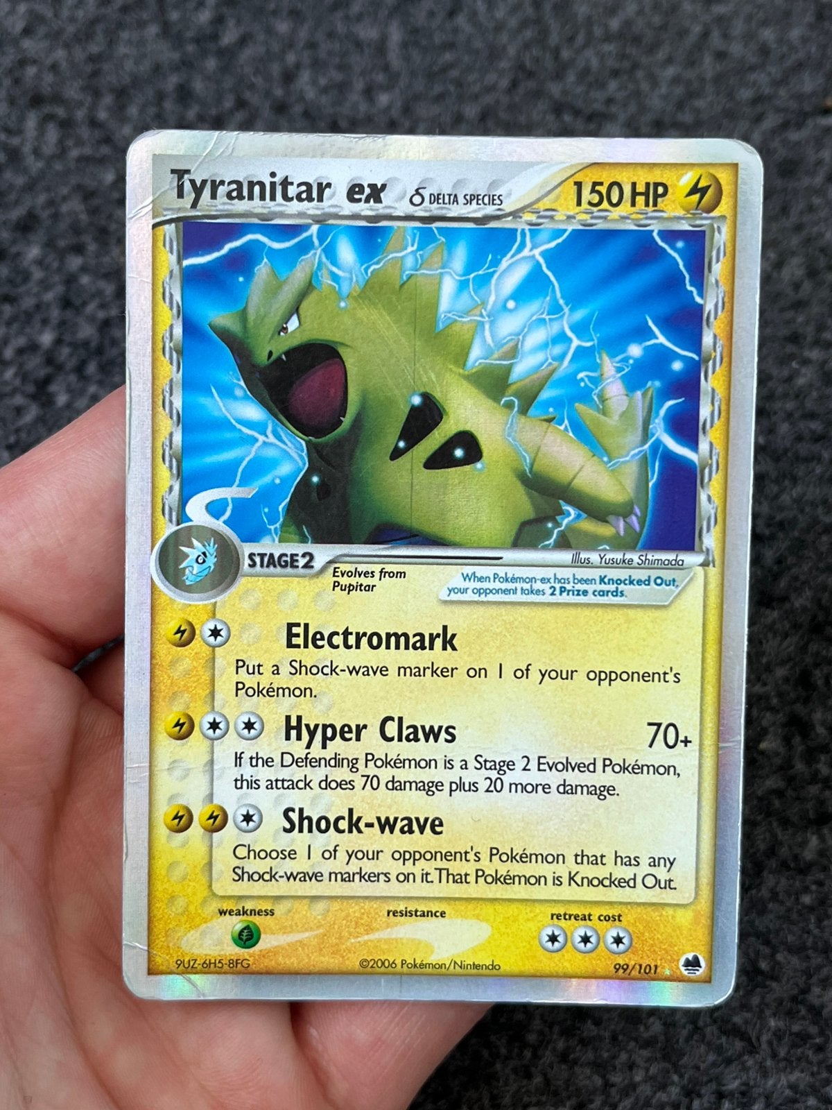 Pokémon Tyranitar ex holo #99 ex dragon frontiers, Ophalen of Verzenden, Zo goed als nieuw, Losse kaart, Foil