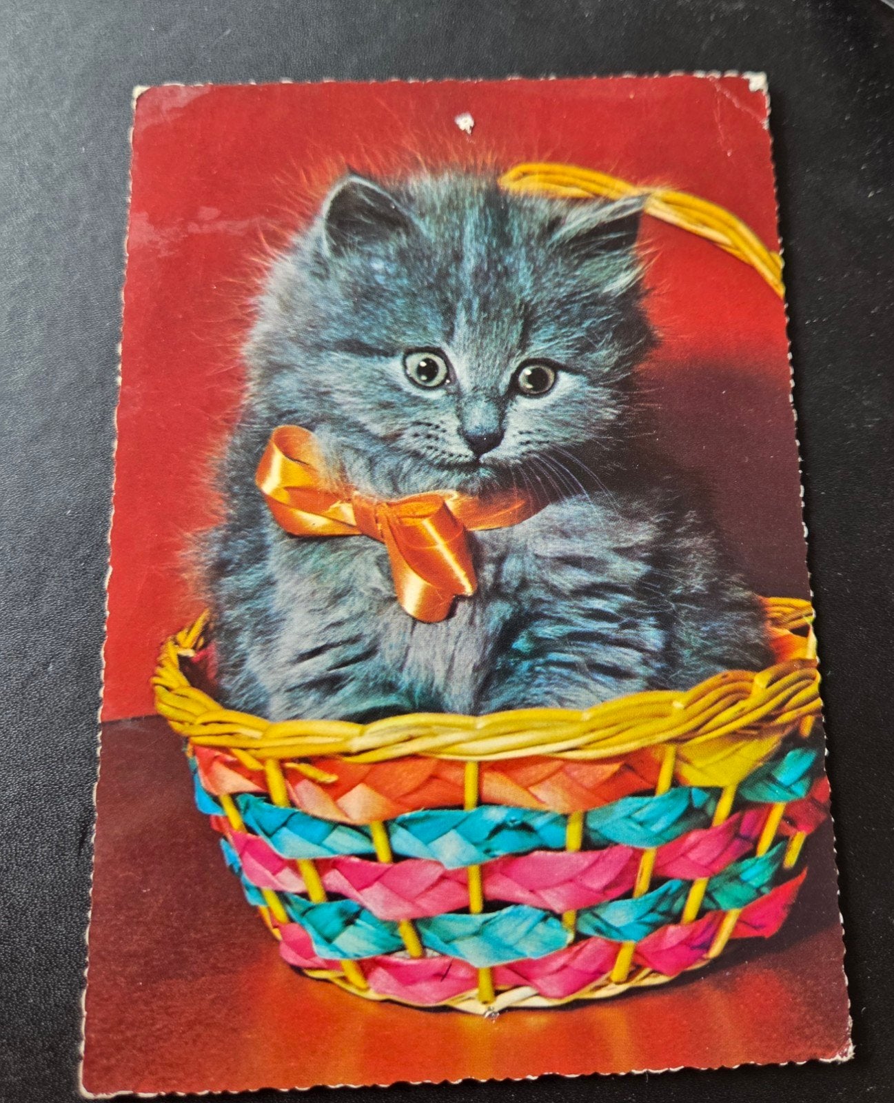 Schattig Katje in Mandje, Verzenden, 1960 tot 1980, Ongelopen, Hond of Kat