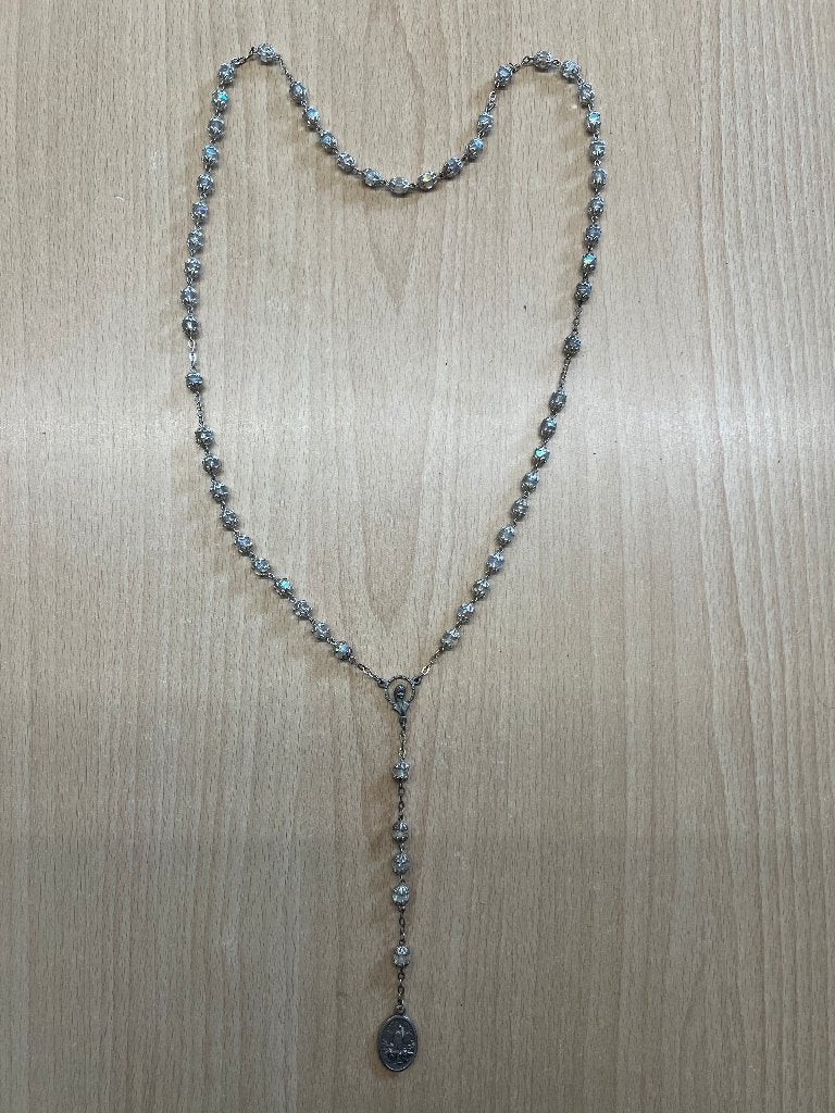 Vintage rozenkrans / ketting - Zilver, iriserende kristallen, Ophalen of Verzenden, Zilver, Ketting