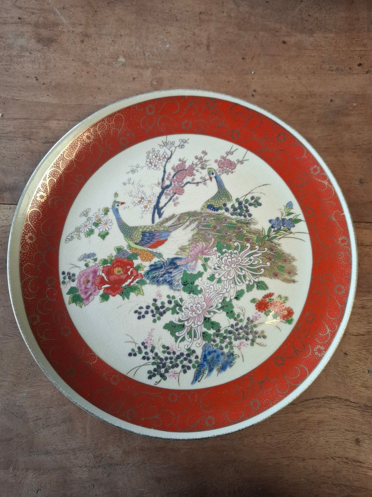 Vintage Satsuma Japan schaal met pauwen en bloemen, Ophalen