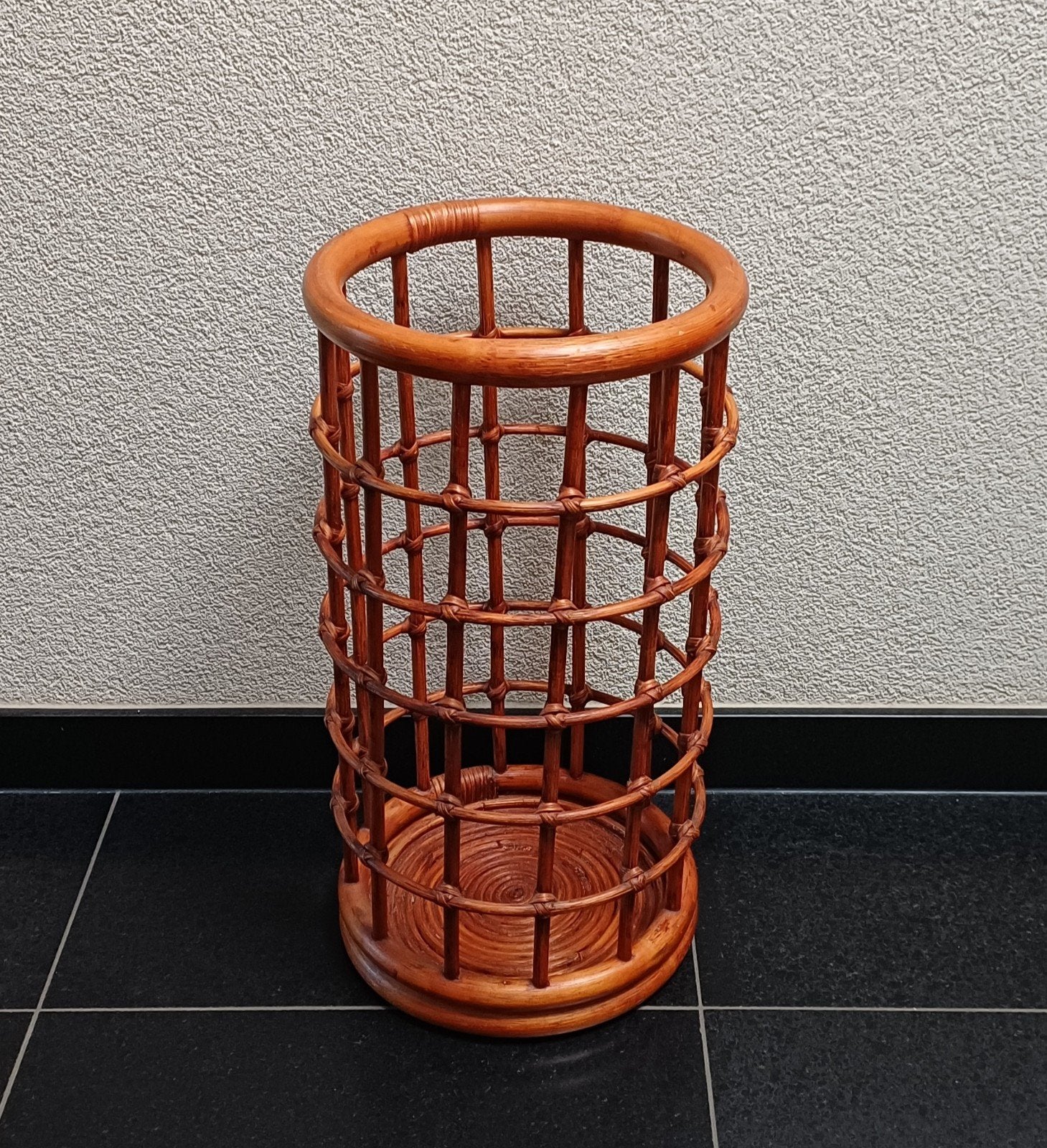 Vintage bamboe/rotan paraplumand jaren 60, Huis en Inrichting, Woonaccessoires | Paraplubakken, Ophalen, Gebruikt, Riet