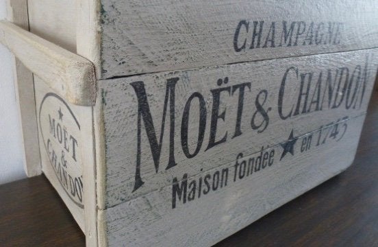 Champagne kist/unieke houten krat Moët et Chandon/vintage, Minder dan 50 cm, 50 tot 100 cm, Grenenhout, Ophalen of Verzenden