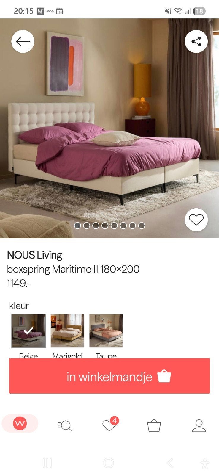 Boxspring Maritiem II 180x200 Beige - Zo goed als nieuw, Ophalen, Beige, Tweepersoons, Zo goed als nieuw