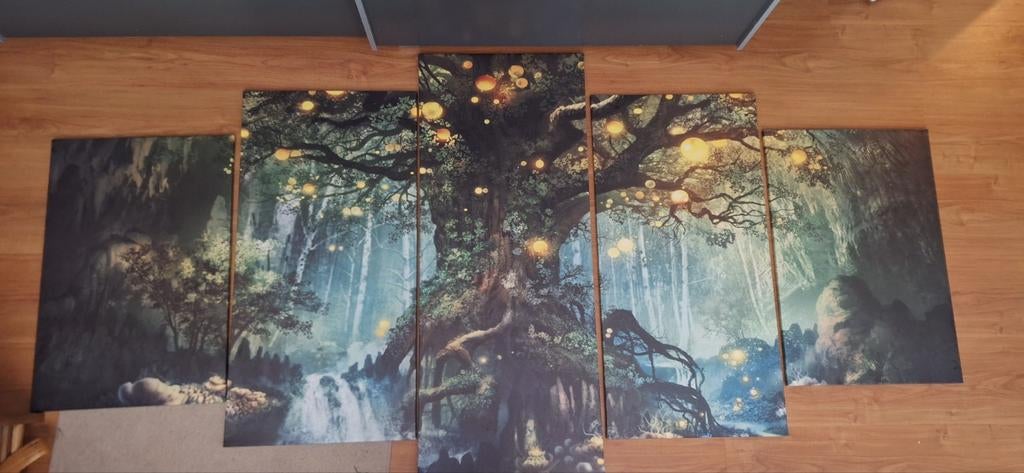 Betoverend 5-luik schilderij: Magische boom zeefdruk, Antiek en Kunst, Kunst | Litho's en Zeefdrukken, Ophalen