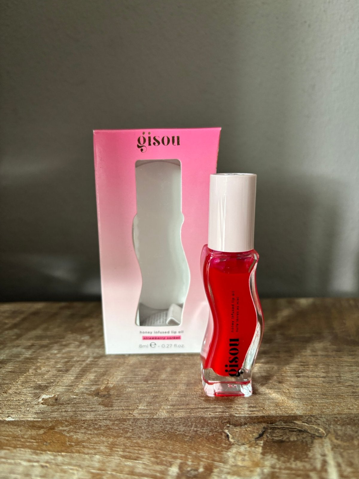 Gisou Honey Infused Lip Oil in kleur Strawberry Sorbet, Ophalen of Verzenden, Zo goed als nieuw, Lippen