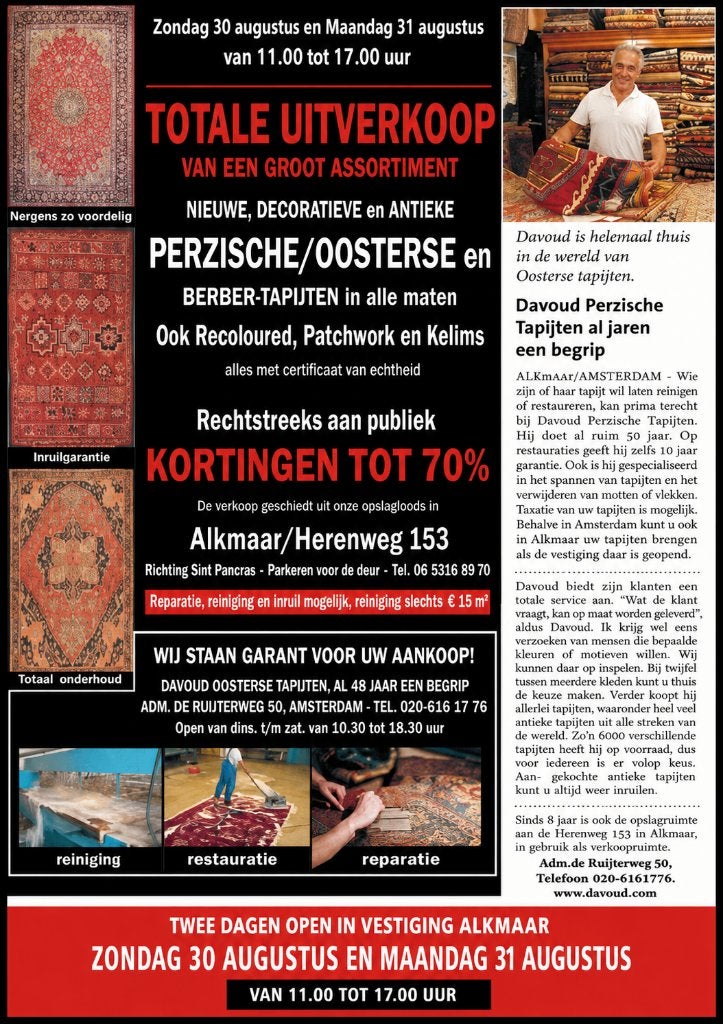 TOTALE UITVERKOOP – DAVOUD PERZISCHE TAPIJTEN! ( Alekmaar ), Ophalen of Verzenden, NA, NA, NA