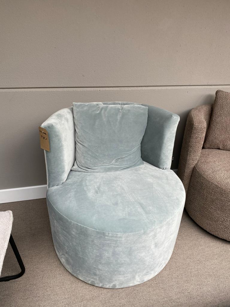 Olav Home Fauteuil - Zacht Blauw Velours, Ophalen, Landelijk, 75 tot 100 cm, Stof