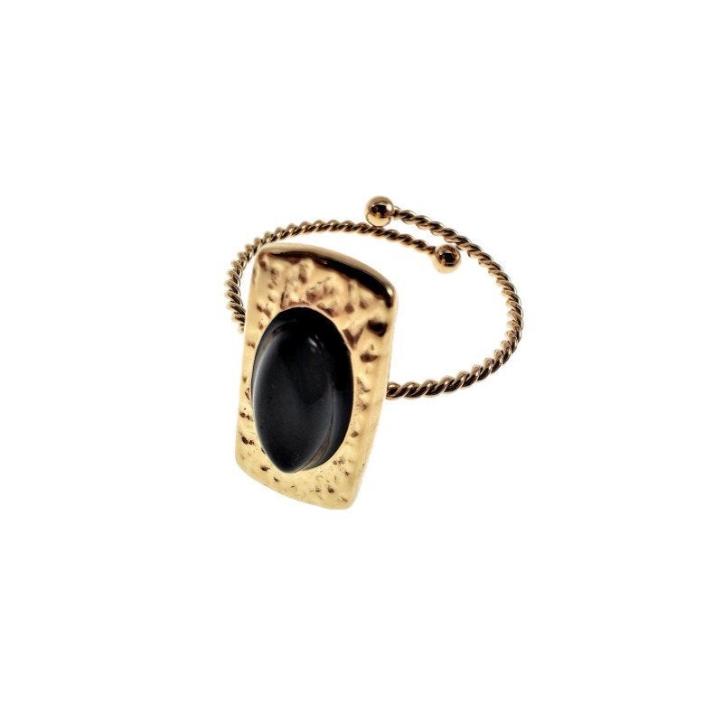 Verstelbaar Ring Gold Plated RVS - Smalle Ring Zwarte Steen, Sieraden, Tassen en Uiterlijk, Ringen, Birgitta-Gracht 33, 6465 EL Kerkrade, Nederland