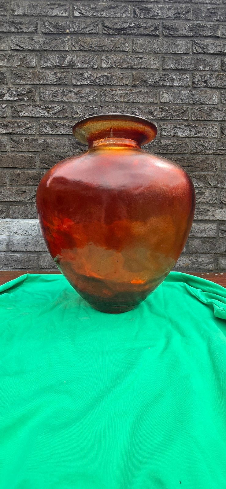 Grote vintage Spaanse vaas, rood en goudkleurig glas, Ophalen of Verzenden
