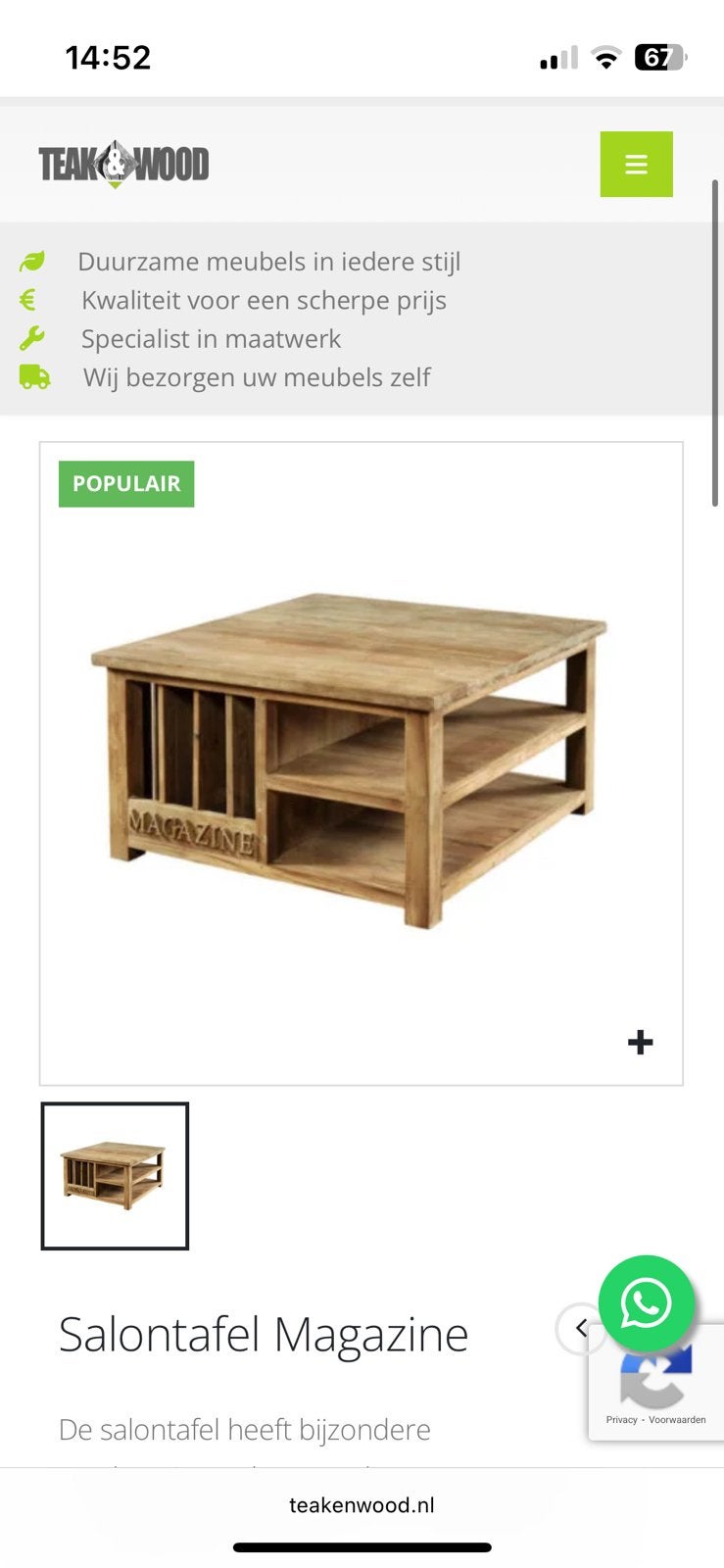 Moet weg! Prachtige teakhouten salontafel, 90x90, Ophalen, 100 tot 150 cm, 50 tot 100 cm, Zo goed als nieuw