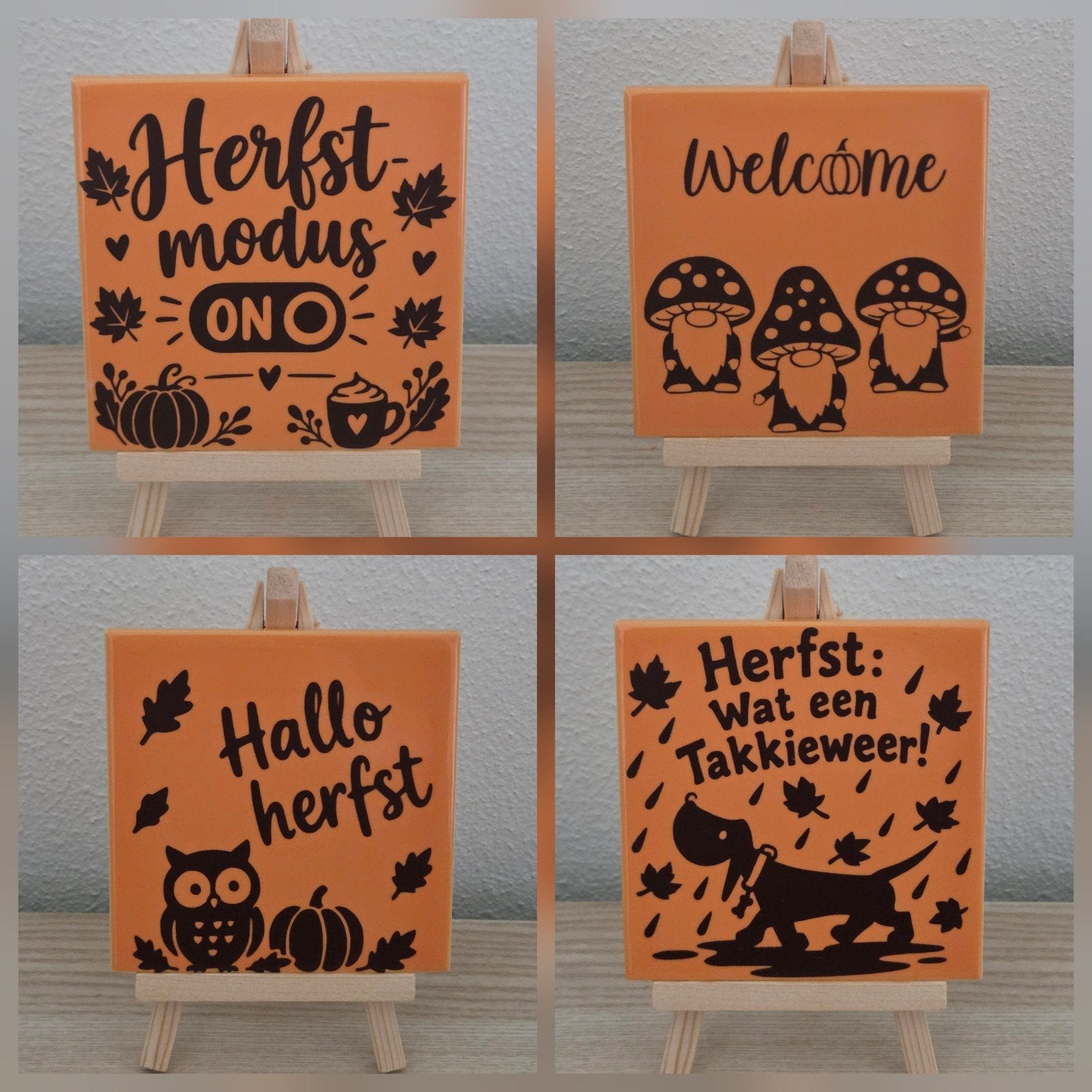 Diverse leuke herfsttegeltjes incl. standaard., Ophalen, Nieuw, 10 cm, Handgemaakt
